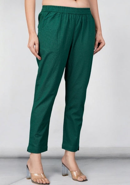 Bottle Green Cotton Pant-49199