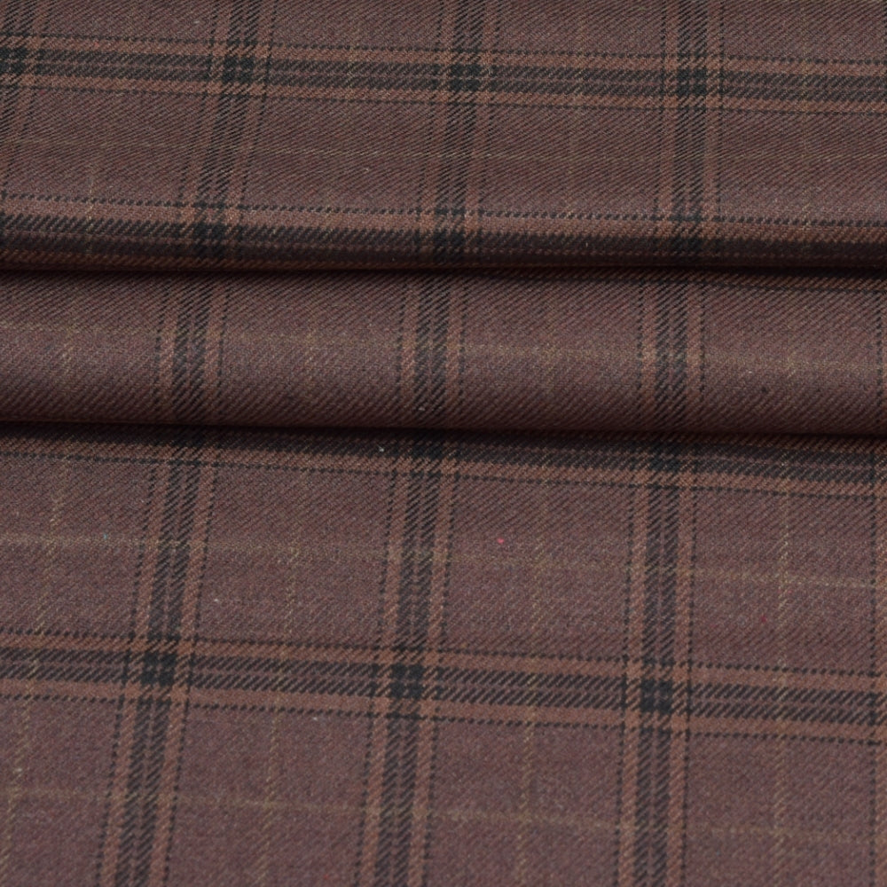 Wool Blazer Fabric (2 Meter)-Brown Black Checks-90631