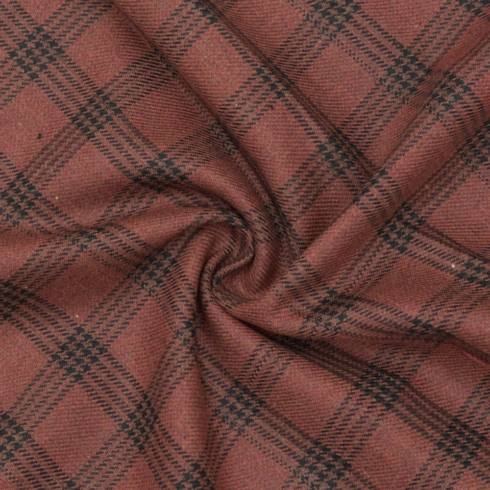 Wool Blazer Fabric (2 Meter)-Brown Black Checks-90651