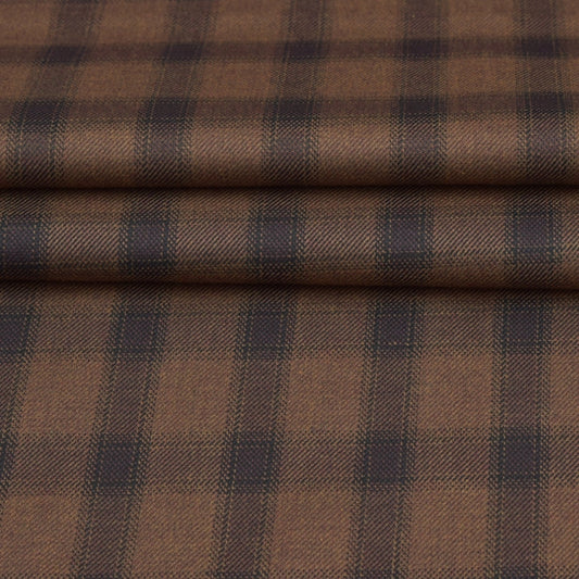 Wool Blazer Fabric (2 Meter)-Brown Black Checks-90653