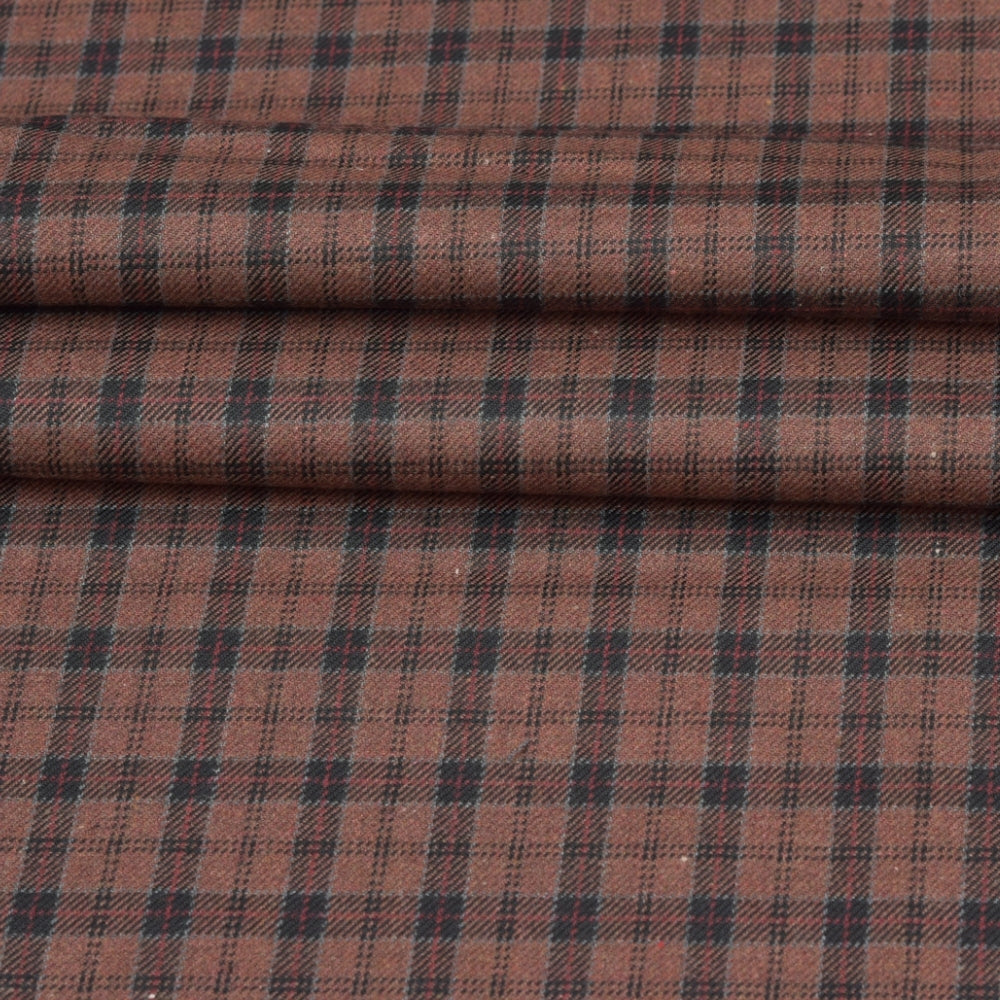 Wool Blazer Fabric (2 Meter)-Brown Black Checks-90659