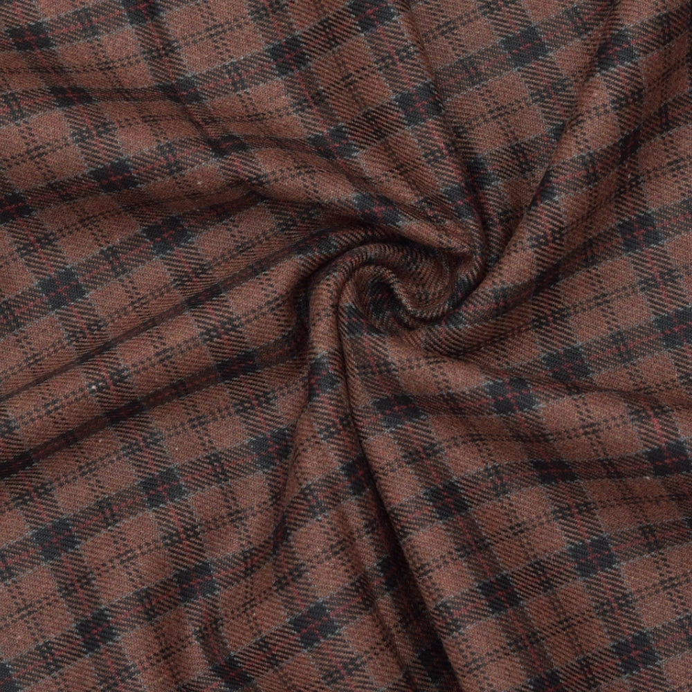 Wool Blazer Fabric (2 Meter)-Brown Black Checks-90659