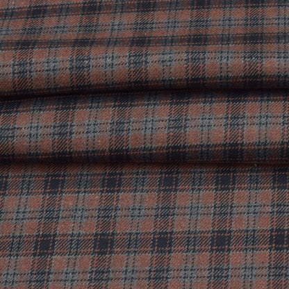 Wool Blazer Fabric (2 Meter)-Brown Black and Gray Checks-90634