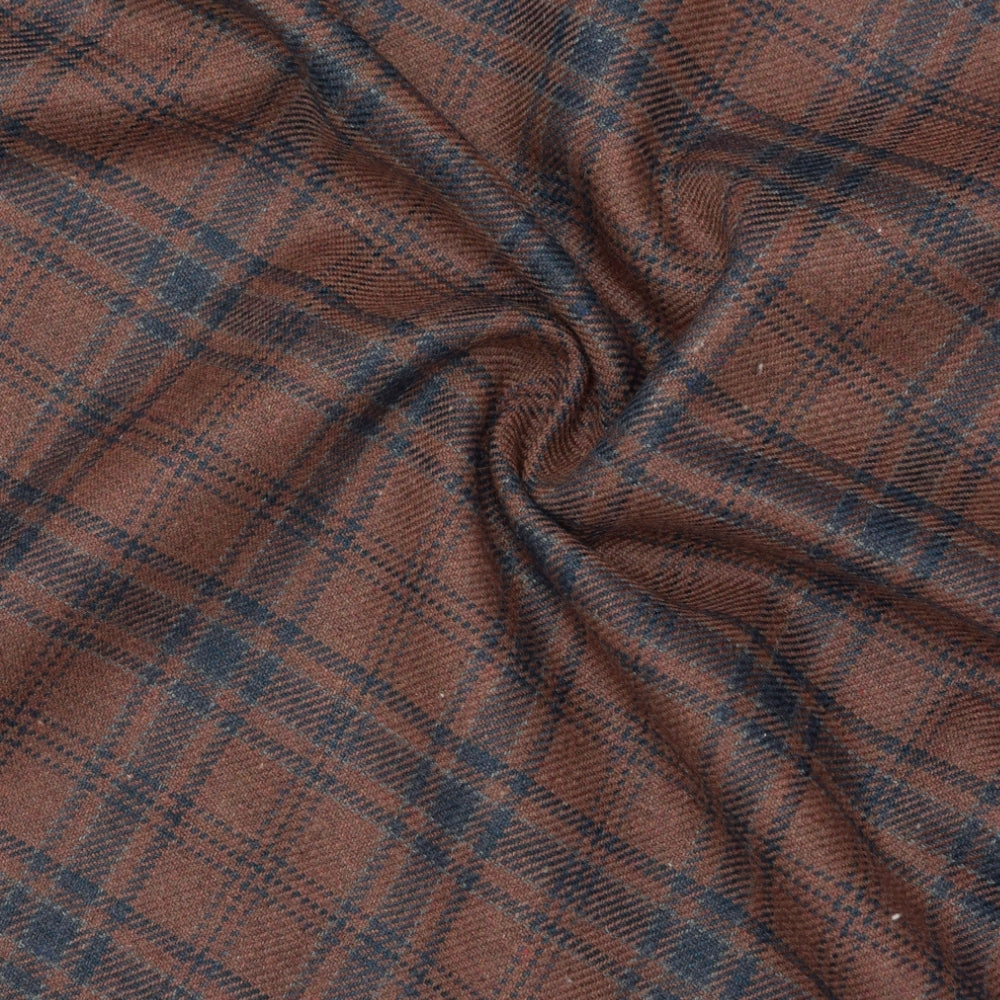 Wool Blazer Fabric (2 Meter)-Brown Blue Checks-90661