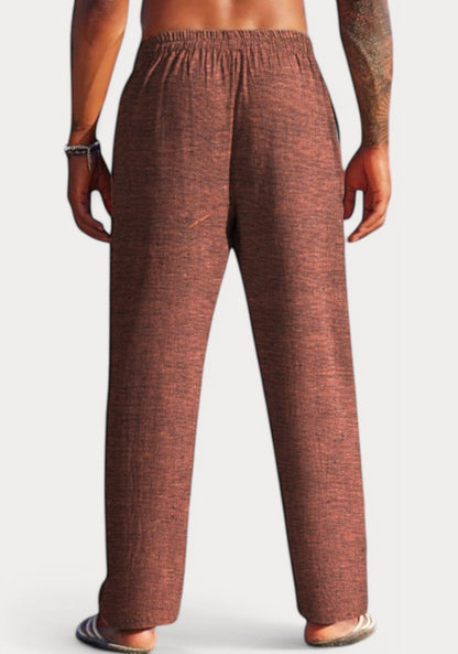 Brown Cotton Linen Loose Fit Men Pant-49512