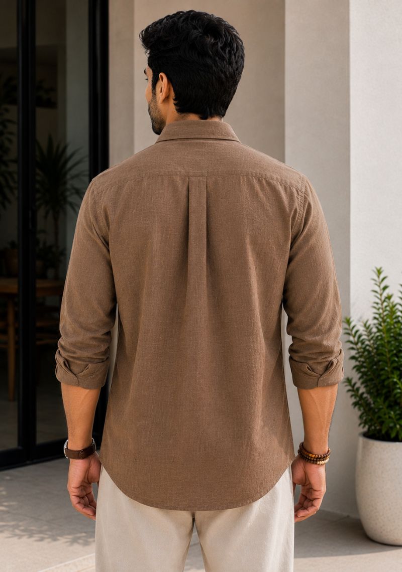 Brown Linen Relaxed Fit Full Sleeve Shirt-51881