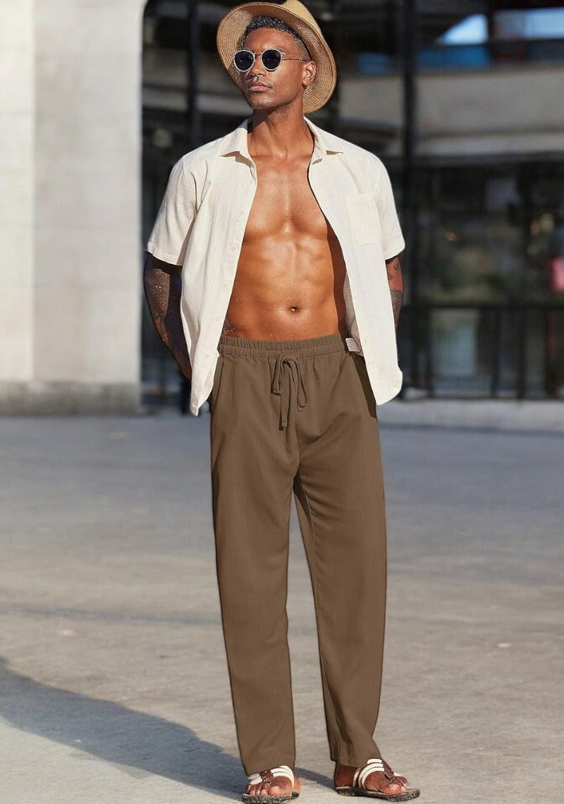 Brown Linen Loose Fit Men Pant-49500