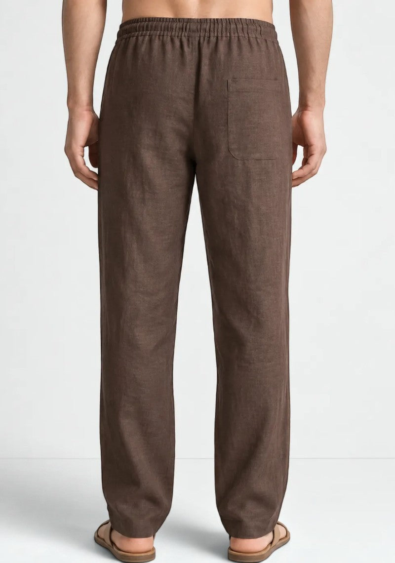 Brown Linen Loose Fit Men Pant-51893