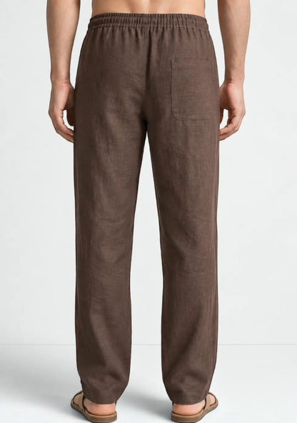Brown Linen Loose Fit Men Pant-51893