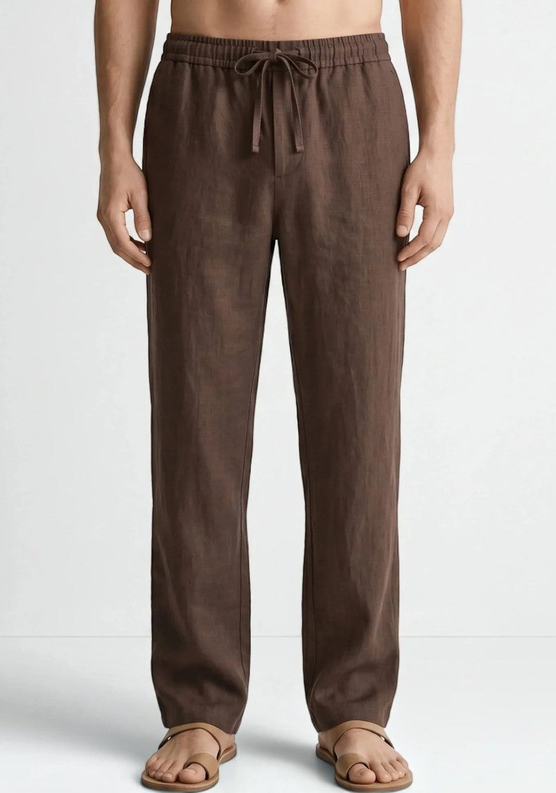Brown Linen Loose Fit Men Pant-51893