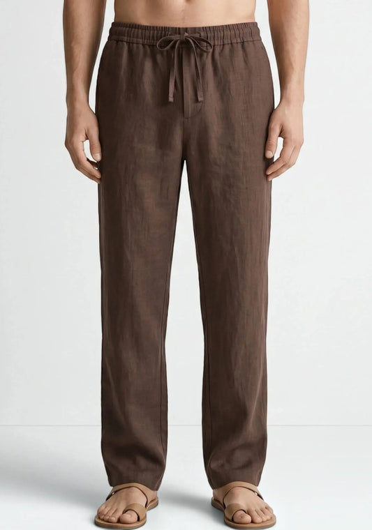 Brown Linen Loose Fit Men Pant-51893