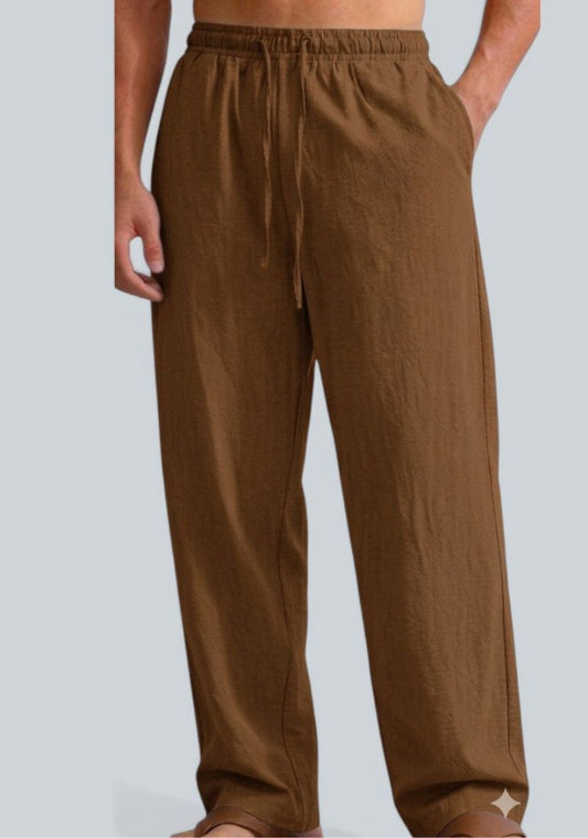 Brown Premium Linen Relaxed Fit Loose Fit Men Pant-50868