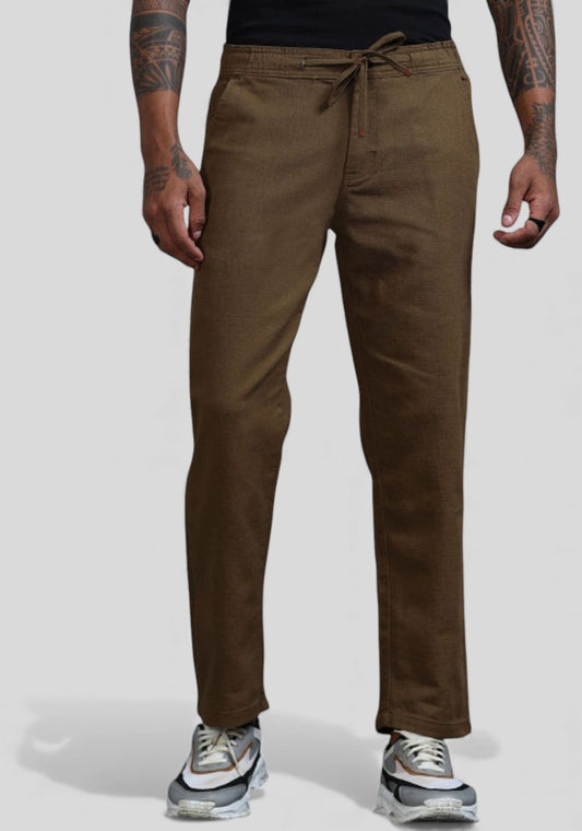 Brown Premium Linen Relaxed Fit Loose Fit Men Trouser-50474