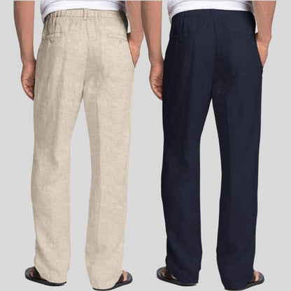 Combo of 2 Beige and Navy Blue Linen Men Pants-47405