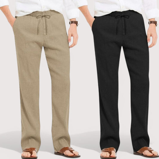Combo of 2 Linen Loose Fit Men Pant Beige and Black-49648