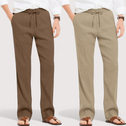 Combo of 2 Linen Loose Fit Men Pant Brown and Beige-49646