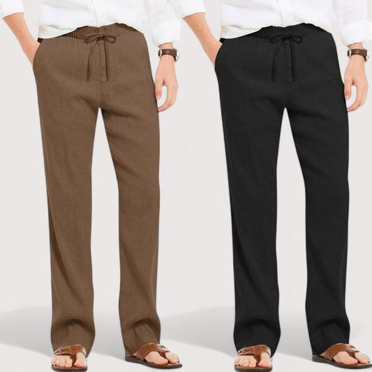 Combo of 2 Linen Loose Fit Men Pant Brown and Black-49647
