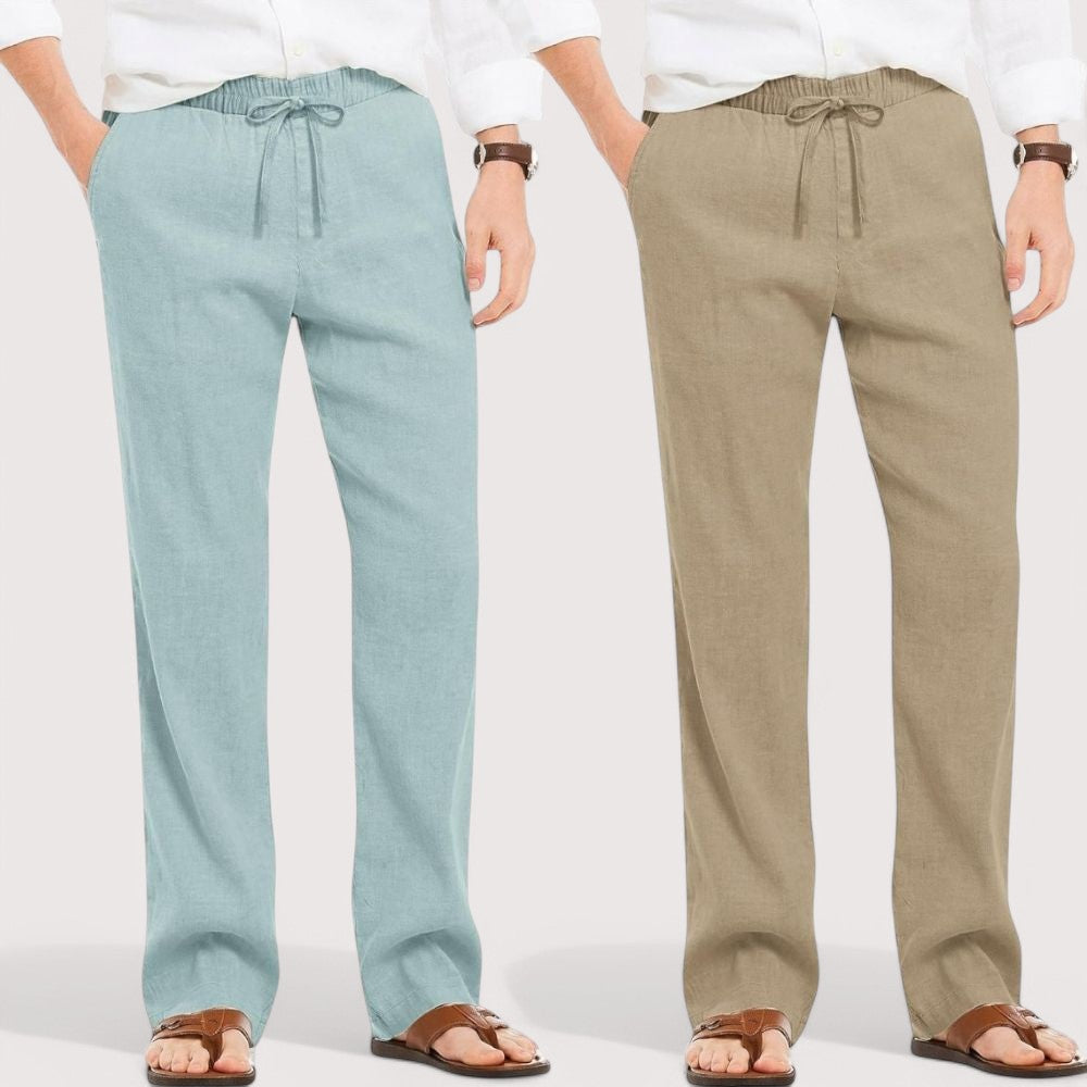 Combo of 2 Linen Loose Fit Men Pant Cyan and Beige-49641