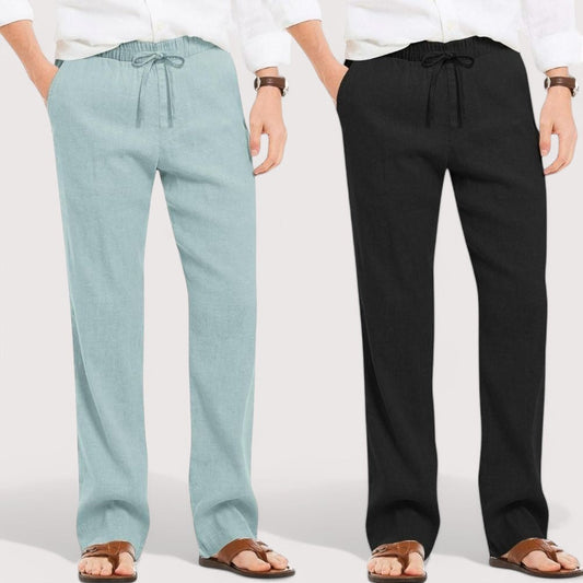 Combo of 2 Linen Loose Fit Men Pant Cyan and Black-49642