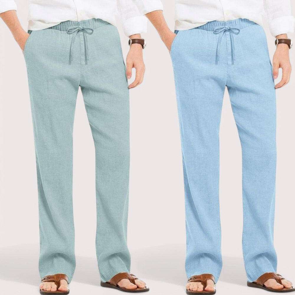 Combo of 2 Linen Loose Fit Men Pant Cyan and Blue-49639