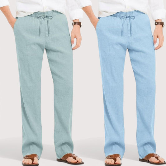 Combo of 2 Linen Loose Fit Men Pant Cyan and Blue-49639