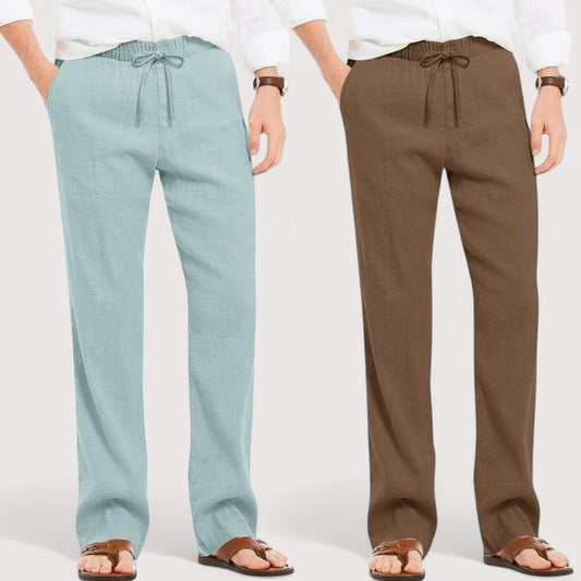 Combo of 2 Linen Loose Fit Men Pant Cyan and Brown-49640
