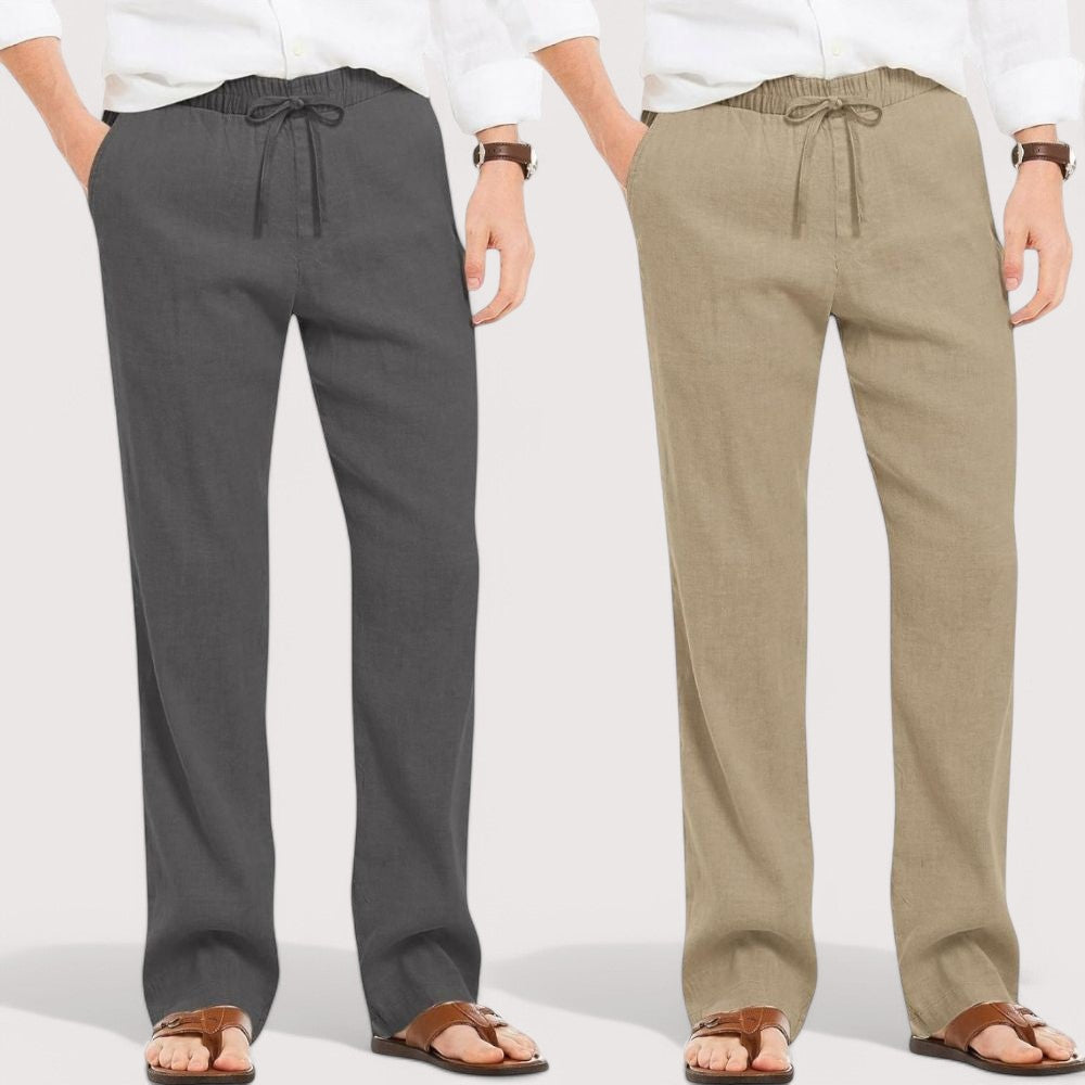 Combo of 2 Linen Loose Fit Men Pant Dark Gray and Beige-49637