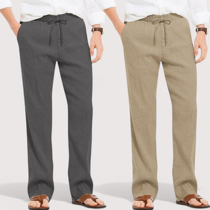 Combo of 2 Linen Loose Fit Men Pant Dark Gray and Beige-49637