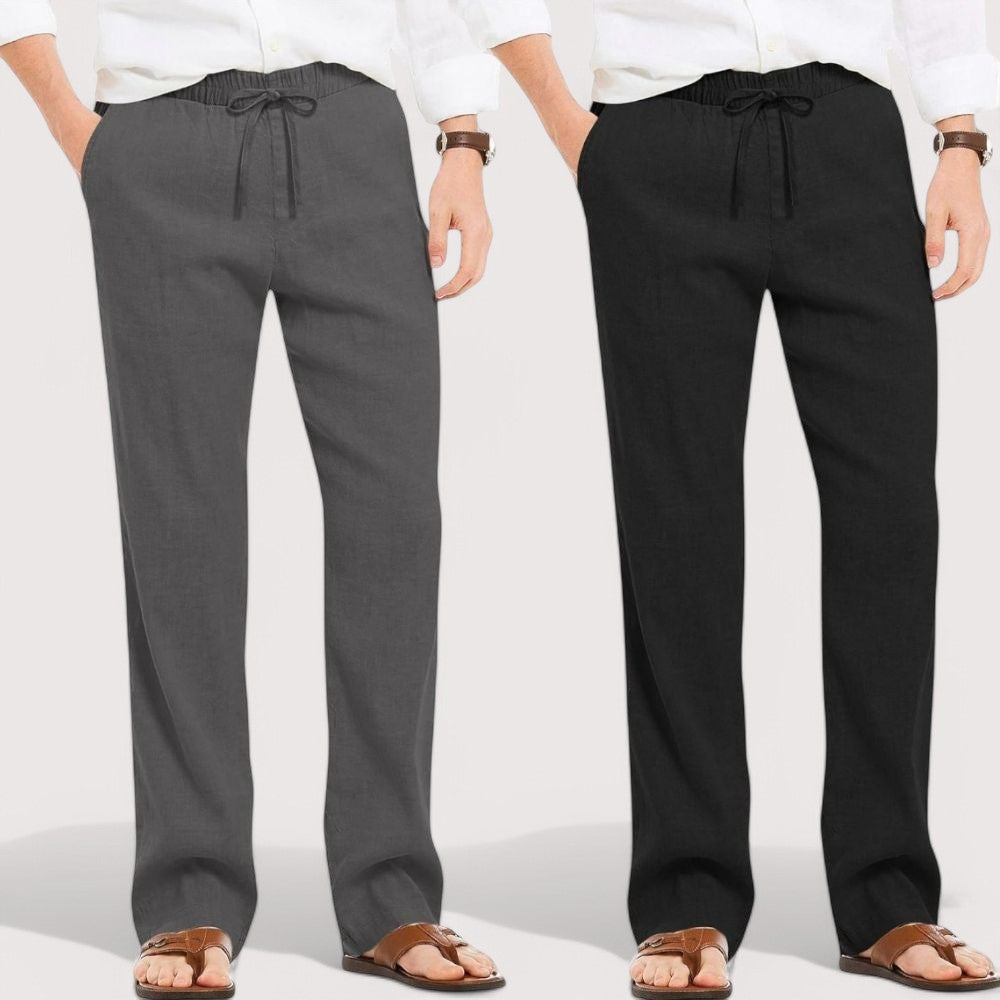 Combo of 2 Linen Loose Fit Men Pant Dark Gray and Black-49638