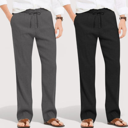 Combo of 2 Linen Loose Fit Men Pant Dark Gray and Black-49638