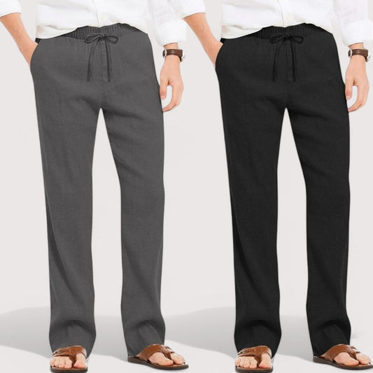 Combo of 2 Linen Loose Fit Men Pant Dark Gray and Black-49638