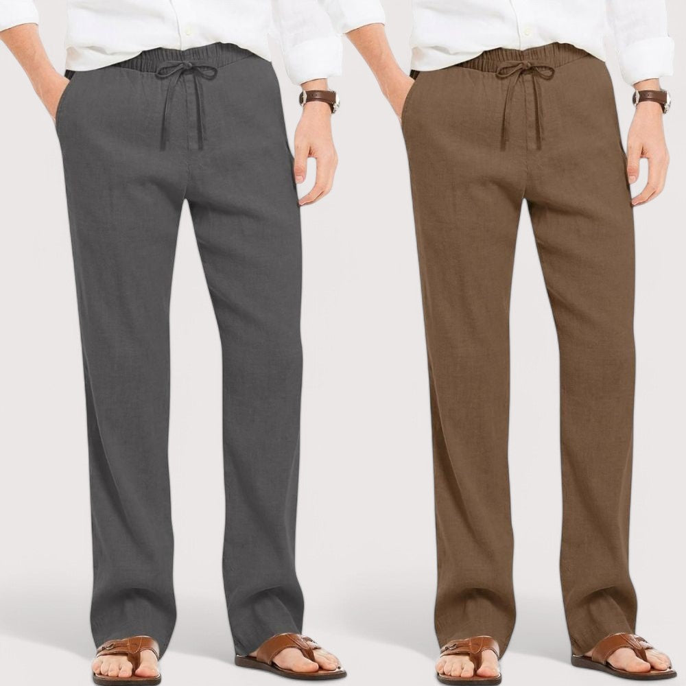 Combo of 2 Linen Loose Fit Men Pant Dark Gray and Brown-49636