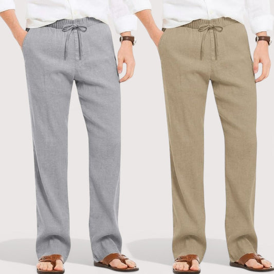 Combo of 2 Linen Loose Fit Men Pant Gray and Beige-49632