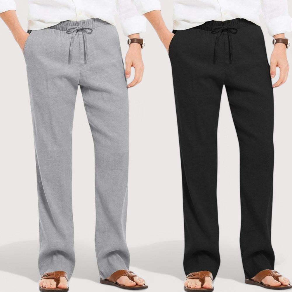 Combo of 2 Linen Loose Fit Men Pant Gray and Black-49633