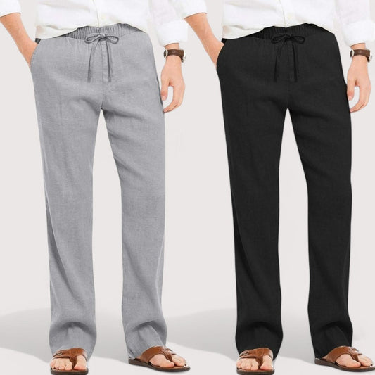 Combo of 2 Linen Loose Fit Men Pant Gray and Black-49633