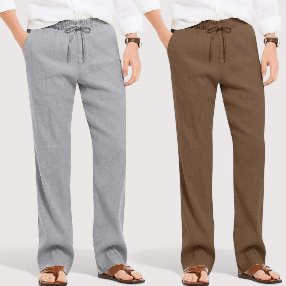 Combo of 2 Linen Loose Fit Men Pant Gray and Brown-49631