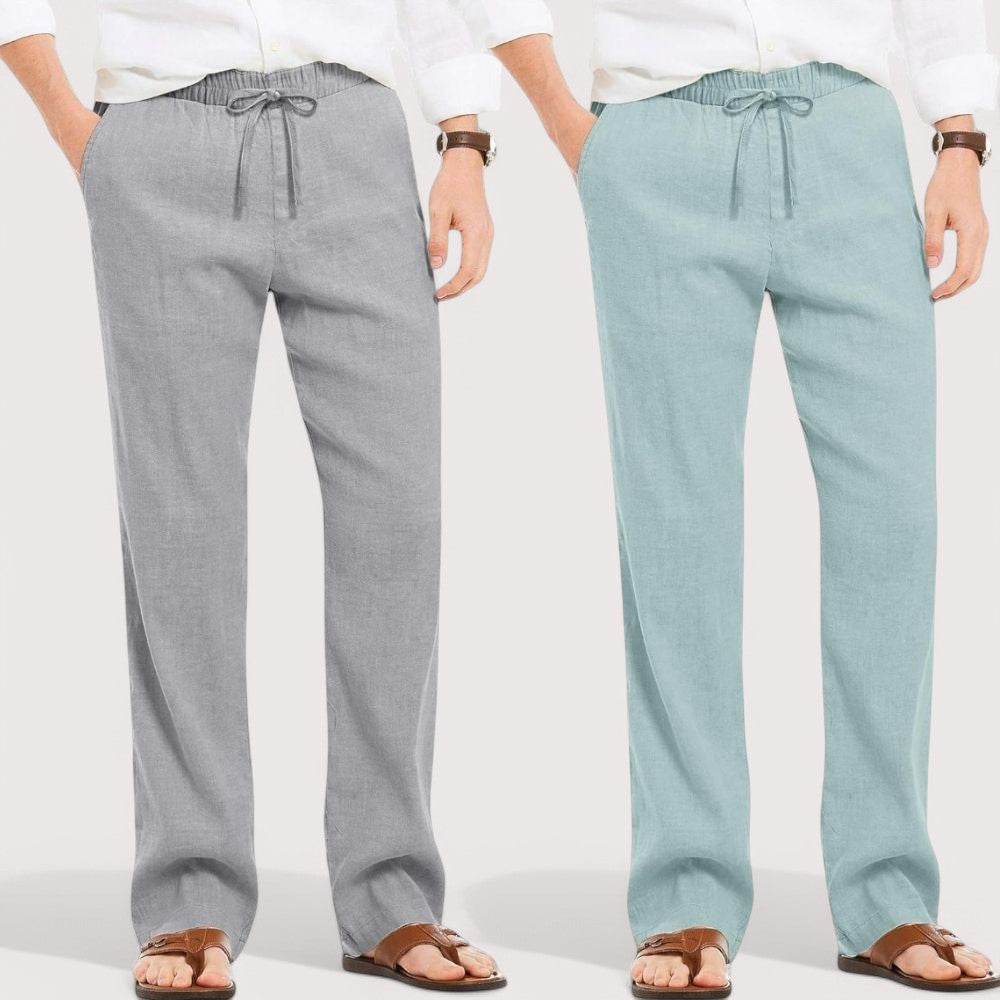 Combo of 2 Linen Loose Fit Men Pant Gray and Cyan-49629