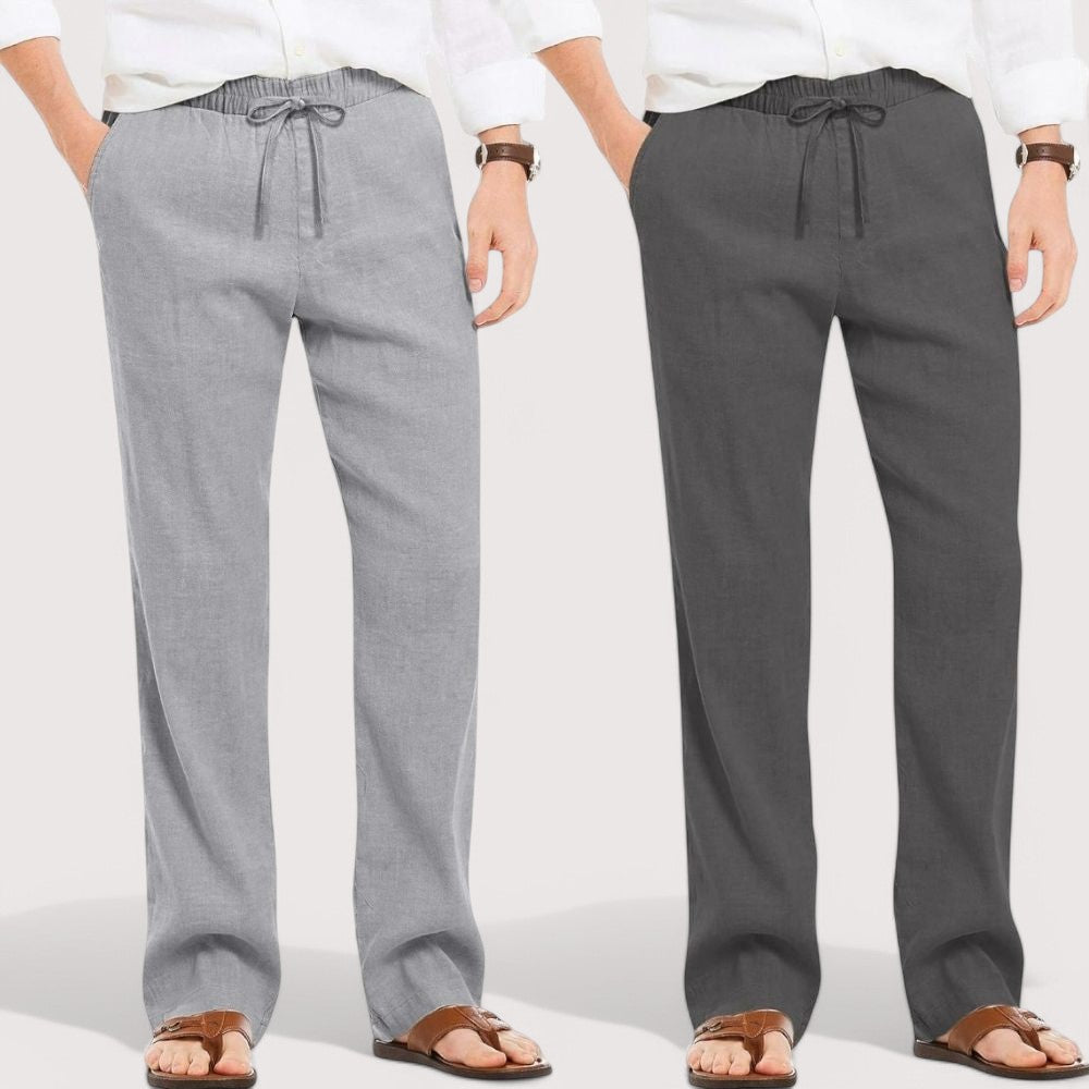 Combo of 2 Linen Loose Fit Men Pant Gray and Dark Gray-49628