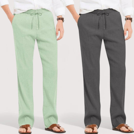 Combo of 2 Linen Loose Fit Men Pant Green and Dark Gray-49622