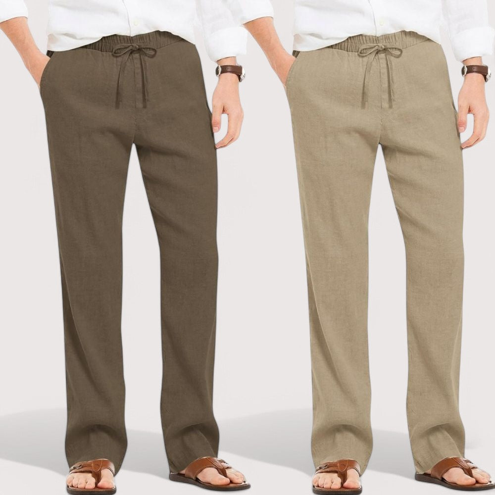 Combo of 2 Linen Loose Fit Men Pant Khaki and Beige-49619