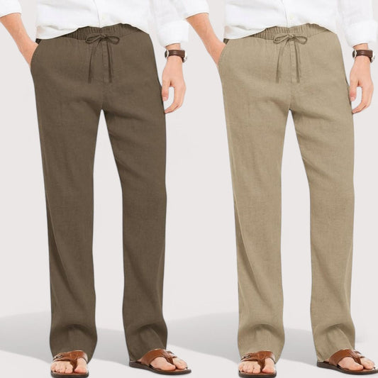 Combo of 2 Linen Loose Fit Men Pant Khaki and Beige-49619