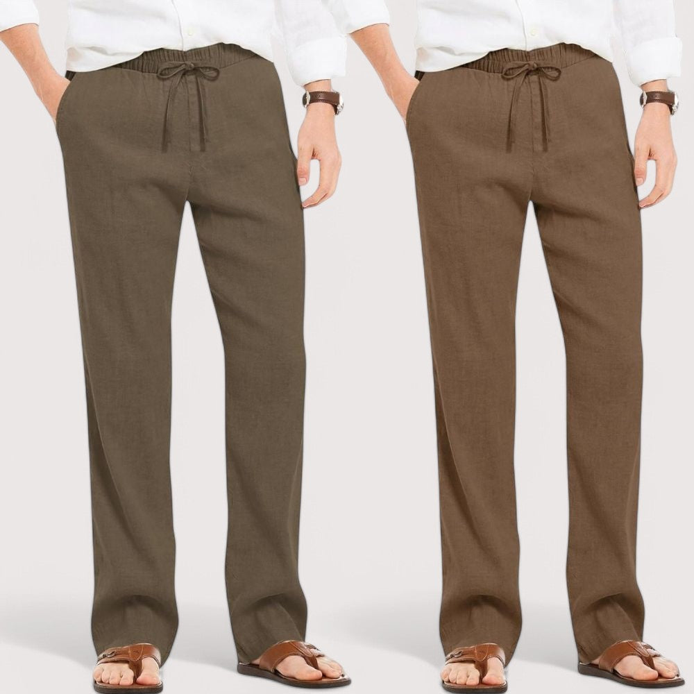 Combo of 2 Linen Loose Fit Men Pant Khaki and Brown-49618