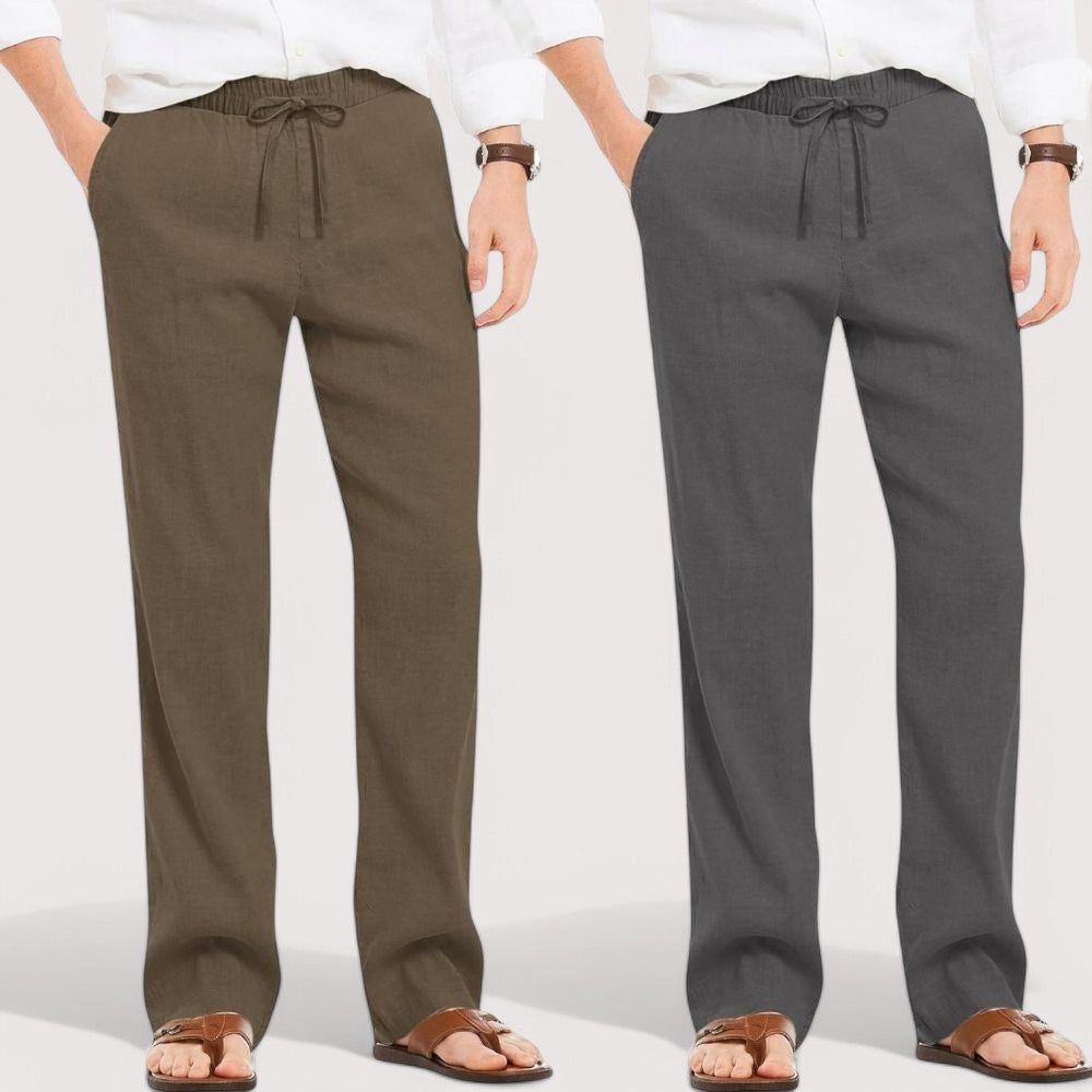 Combo of 2 Linen Loose Fit Men Pant Khaki and Dark Gray-49615