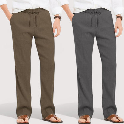 Combo of 2 Linen Loose Fit Men Pant Khaki and Dark Gray-49615