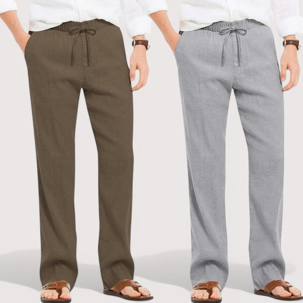 Combo of 2 Linen Loose Fit Men Pant Khaki and Gray-49614