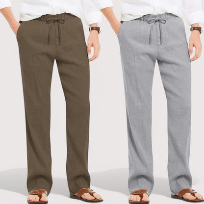Combo of 2 Linen Loose Fit Men Pant Khaki and Gray-49614