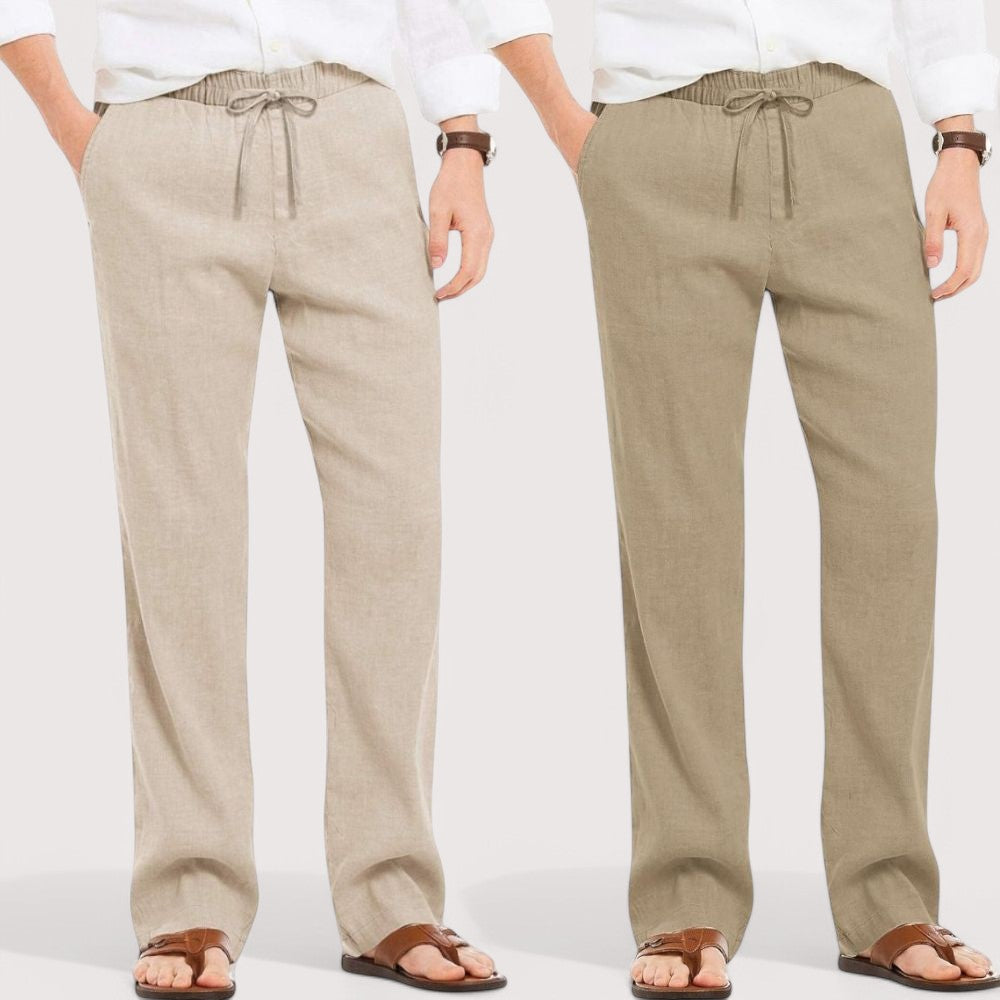 Combo of 2 Linen Loose Fit Men Pant Light Beige and Beige-49611