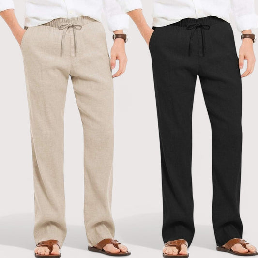 Combo of 2 Linen Loose Fit Men Pant Light Beige and Black-49612