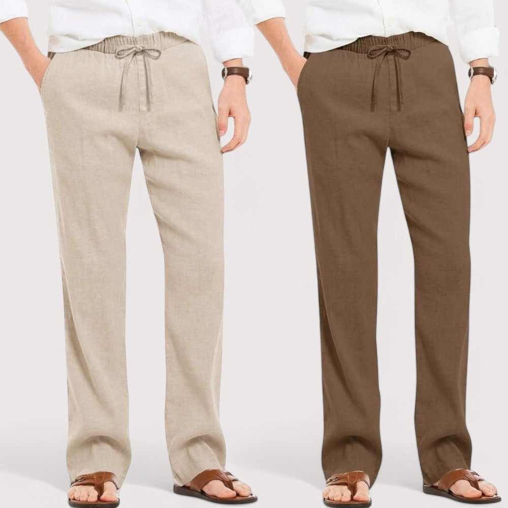 Combo of 2 Linen Loose Fit Men Pant Light Beige and Brown-49610