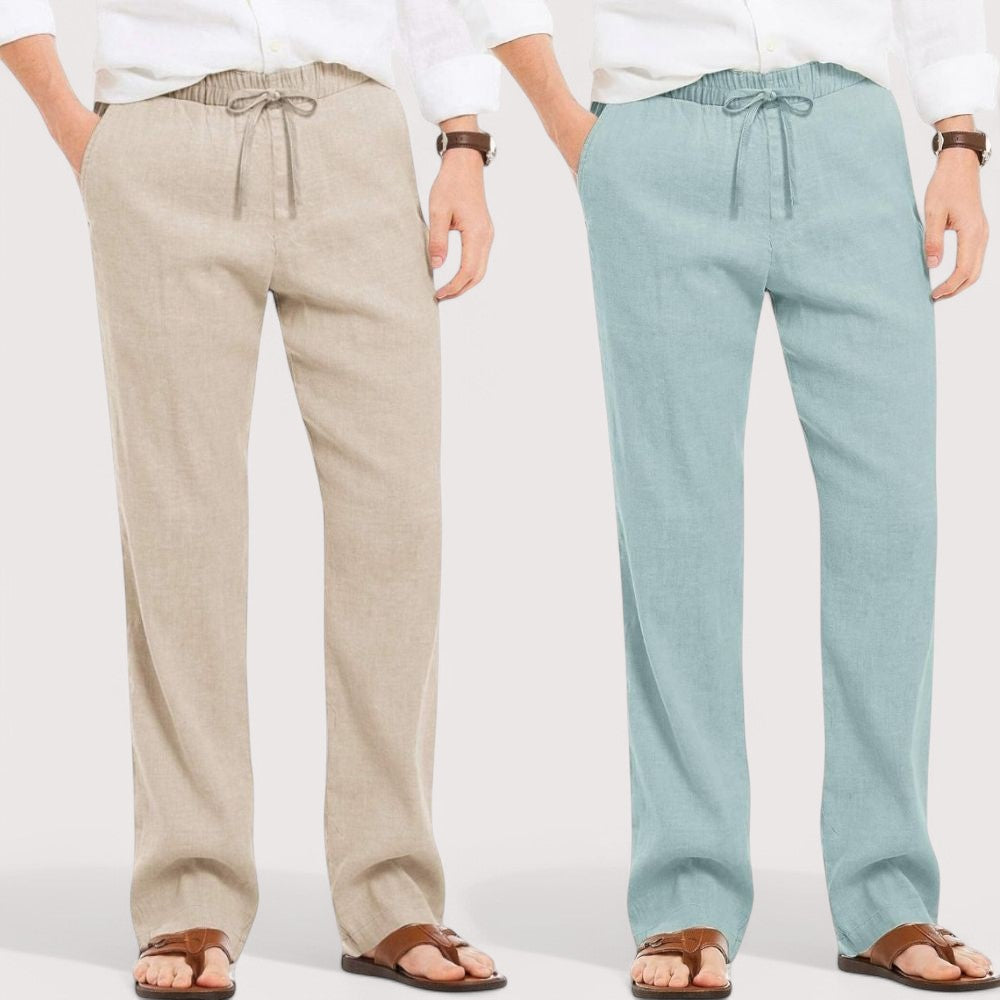 Combo of 2 Linen Loose Fit Men Pant Light Beige and Cyan-49608